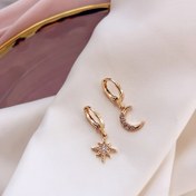Resim 1 Çift Kadınlar İçin Zarif Yıldız ve Ay Kolye Küpeler, Minimalist Kübik Sentetik Zirkonya Takıları, Altın Ton Kaplama, Günlük Kullanım veya Müzik Festivali için Mükemmel, Arkadaşlar için İdeal Doğum Günü Hediyesi, Tüm Mevsimler için Uygun, İlginç Küpeler 