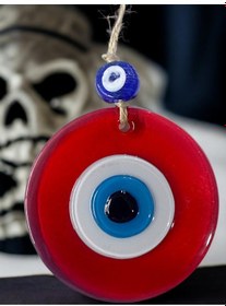 Resim Şeffaf Kırmızı Nazar Boncuklu Duvar Süsü 10 Cm Cam Duvar Dekoru 