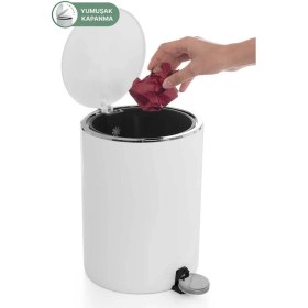 Resim Beyaz 5 Lt Pedallı Çöp Kovası, Banyo ve Ofis Için Pratik ve Şık Tasarım 