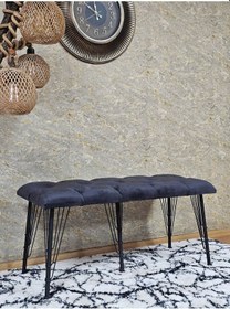 Resim Zafir Metal Siyah Tel Ayaklı 100 Cm Puf Bench - Puf - Bench - Oturak - Mutfak Oturağı - Antre Oturağı Füme 