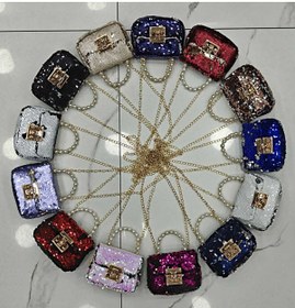 Resim Çanta Trend İncili Tutma Saplı Parlak Pullu Zincir Askılı Mini Kız Çocuk Bayramlık, Günlük, Şık Omuz Çantası 