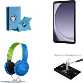 Resim Galaxy Tab A9 8gb RAM/128 GB Hafıza 8.7 Inch Tablet+Turkuaz Kılıf+Mavi Yeşil Kulalık+Kırılmaz Cam 