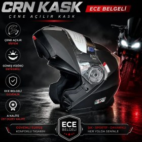 Resim Crn Kask Çene Açılır Modular Motosiklet Kaskı Güneş Vizörlü Ece Belgeli Siyah 