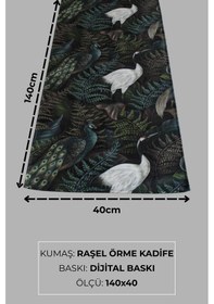 Resim Masa Runner Ve Kırlent Kılıfı Seti Botanik Kuş Desenli Kadife Dijital Baskı Çok Renkli 