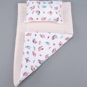 Resim Alt Açma Matı ve Yastık - Çift Taraflı - Pudra Muslin - Kelebekler 