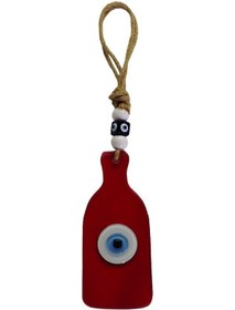Resim Şişe Şekilli Nazar Boncuklu Kırmızı Cam Duvar Süsü 