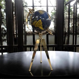 Resim Dekoratif Metal İthal Üç Ayaklı Dünya Küre Gold Siyah 
