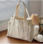 Resim Willowhaven 1 Adet Büyük Kapasiteli Bej Kanvas Tote Çanta İş Okul Günlük Kullanım Omuz Çantası Bej 