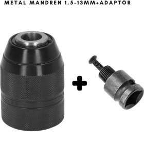 Resim Metal Mandren Elle Sıkmalı Supra 1,5mm - 13MM + Adaptör 1/2 Çevirici 