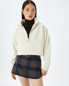 Resim Yarım Fermuarlı Uzun Kollu Polar Oversize Sweatshirt 