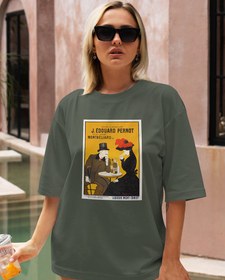 Resim Kafedeki Kadın ve Adam Oversize Tişört 