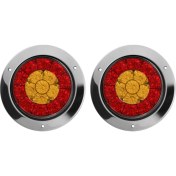Resim 2x 4 Inç 16 LED Yuvarlak Kamyon Römork Rv Fren Durdur Trail Sinyal Işık Kırmızı Amber Krom Su Geçirmez 12-24V (Yurt Dışından) 