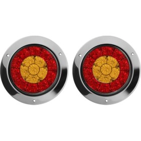 Resim 2x 4 Inç 16 LED Yuvarlak Kamyon Römork Rv Fren Durdur Trail Sinyal Işık Kırmızı Amber Krom Su Geçirmez 12-24V (Yurt Dışından) 