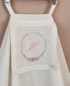 Resim Ortancamsı İşlemeli Keten Puset Örtüsü Pembe/Mint - Bebek İsim Baş harfleri 