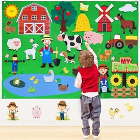 Resim WATINC 38 parça Çiftlik Hayvan Hikaye Keçe Panosu Seti, Etkileşimli Toddler Hikaye Anlatma Kiti, Erken Öğrenme Duvara Asılan Kadife Hediyeleri, Tüm Mevsimler Kumaşı - Yeşil 