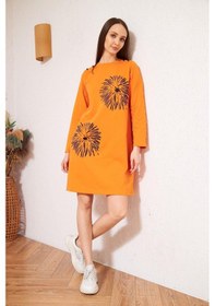 Resim Darlin Moda Turuncu Baskılı Düğme Detaylı Tunik DM60346 Turuncu 