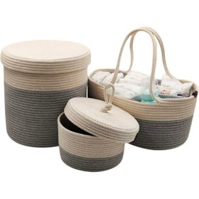 Resim Jasper Jüt İp Hasır Gri Anne Bebek Bakım Çantası Anne Bebek Set Bej 