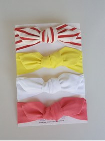 Resim swan butik Kız Çocuk Bebek Bandana Toka Seti 4'lü Sarı Somon, Kiremit Çizgili, Beyaz 