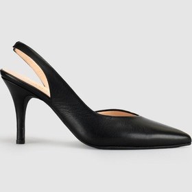 Resim Cabani Siyah Süet Hakiki Deri Slingback Stiletto Kadın Ayakkabı 