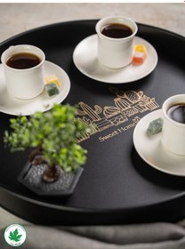 Resim Lin Metal 37cm Yuvarlak Tepsi Ahşap Kulplu Kaktüs Baskılı - Siyah 