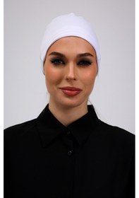 Resim Loggia Kaymayan Silikonlu Dikişsiz Bone Beyaz - Kaymaz Kadın Tesettür Bağlamalı İç Bone Beyaz 