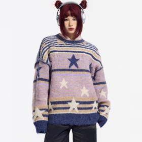 Resim Kozmik Jacquard Oversize Örme Kazak - Mor / M 