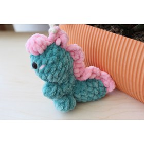 Resim LUBIKO STUDIO Amigurumi Kadife İp Dinozor Anahtarlık - Yumuşak Peluş Dino Çanta Süsü ve Hediyelik (Turkuaz) 