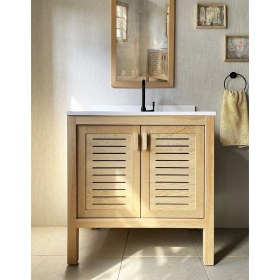 Resim Shark Anatolia Sedir Ağacı Masif Ahşap Banyo Dolabı 80CM 