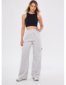 Resim Lesa Wear Kargo Cepli Palazzo Pantolon Oversize Kesim Gri Melanj 