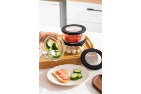 Resim Porsima 4380 Flat 3lü Cam Kahvaltılık Çok Amaçlı Saklama Kabı Cam Kahvaltı Seti 