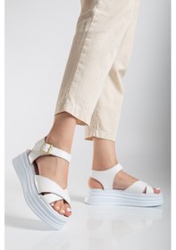 Resim Sade Düz Platform Dolgu Taban Sandalet Beyaz 