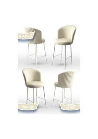 Resim Canisa Alte Serisi 4 Adet Krem Sandalye 65 Cm Ada Mutfak Bar Sandalyesi Babyface Kumaş Beyaz Metal Ayaklı Sandalye Krem Ayaklar Beyaz 