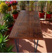 Resim Ahşap Ceviz Renk Balkon Bahçe Masası Çay Kahve Mutfak Yemek Masa 