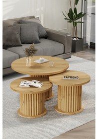 Resim Faymend Nuuny Bohem Modern 3'lü Ahşap Sehpa 'meşe' Turuncu 