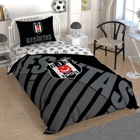 Resim Taç Lisanslı Beşiktaş Siyah Logo Pamuk Tek Kişilik Nevresim Takımı 