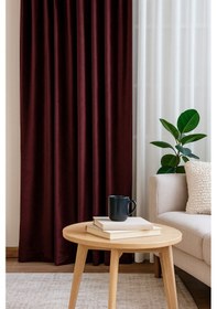 Resim Süet Elit Kadife Dokulu Natural Fon Perde Salon Oturma Odası Yatak Odası Antre Bordo 