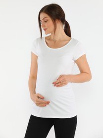 Resim MEGHAN L.A Beyaz Hamile Esnek Pamuklu Kumaş T-shirt 