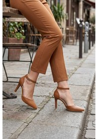 Resim Erkan Saçmacı Sindy Taba Vegan Bantlı İnce Topuklu Stiletto Ayakkabı 
