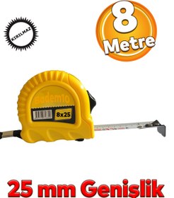 Resim Badem10 Plastik Kasalı Yüksek Kalite Şerit Metal Bükülebilir Metre 8 metre En 25 mm Düğmeli Ölçüm Ölçme 