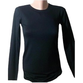 Resim Bayan Uzun Kollu Sıfır Yaka Düz Body Siyah 