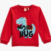 Resim Erkek Bebek Dinozor Baskılı Sweatshirt Uzun Kollu Bisiklet Yaka 