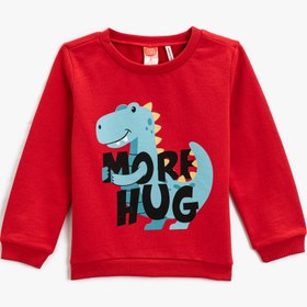 Resim Erkek Bebek Dinozor Baskılı Sweatshirt Uzun Kollu Bisiklet Yaka 