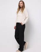 Resim Regular Fit Düşük Bel Geniş Paça Kadın Siyah Pantolon Colin's