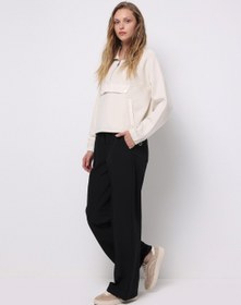 Resim Regular Fit Düşük Bel Geniş Paça Kadın Siyah Pantolon 