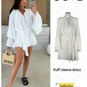 Resim Kadınların Zarif Uzun Kollu Kimono Elbisesi - V-Yaka, Asimetrik Etek, Bol Kesim, Düz Renk, Bahar/Yaz/Sonbahar İçin Mükemmel, Rahat Kıyafetlerden Resmi Kıyafetlere, Rahat Yaz Elbisesi | V-Yaka Kimono Elbisesi | Asimetrik Etek Kesimi 