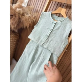 Resim Kids Çocuk Kız Çocuk Müslin Yelek Pantolon Takım Şık Yazlık Kombin 2 Parça (4-14 Yaş) 