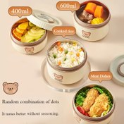 Resim 4 parça/set (öğle yemeği kutusu + saklama çantası + yemek çubukları + kaşık) Mikrodalga güvenli çorba kasesi ile paslanmaz çelik yalıtımlı bento kutusu - Öğrenciler ve ofis çalışanları için taşınabilir çok katmanlı kapalı bento kutusu - Sevimli Ayı Desenli Öğle Yemeği Kutusu Aksesuarları Paslanmaz çelik 