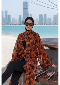 Resim Remsa Mayo Remsa Tesettür Mayo Üzerine Tek Kaftan Kimono Pareo Rp015 Retro Siyah 