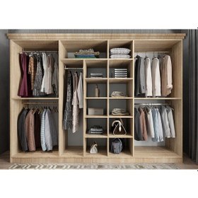 Resim Arona Membran 7 Kapaklı Gardırop Montaj Dahil Meşe Beyaz 280 Cm 