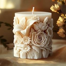 Resim 1 Adet Silikon Mum Kalıbı - Detaylı Gül ve Zambak Desenli Oval Şekil | DIY Kokulu Mumlara, El Yapımı Sabunlara, Ev Dekorasyonuna Uygun | Sanatsal Mum Tasarımı | Karmaşık Desen Kalıp 